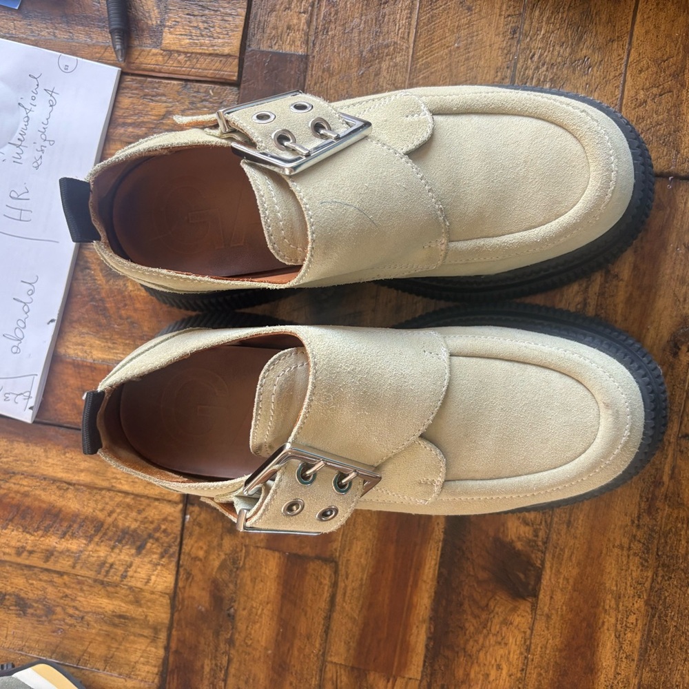 Ganni Cream Platform creeper shoe